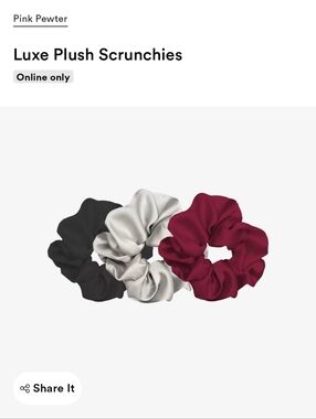 NWT Silk Satin Scrunchie Trio - Black, Silver, Burgundy